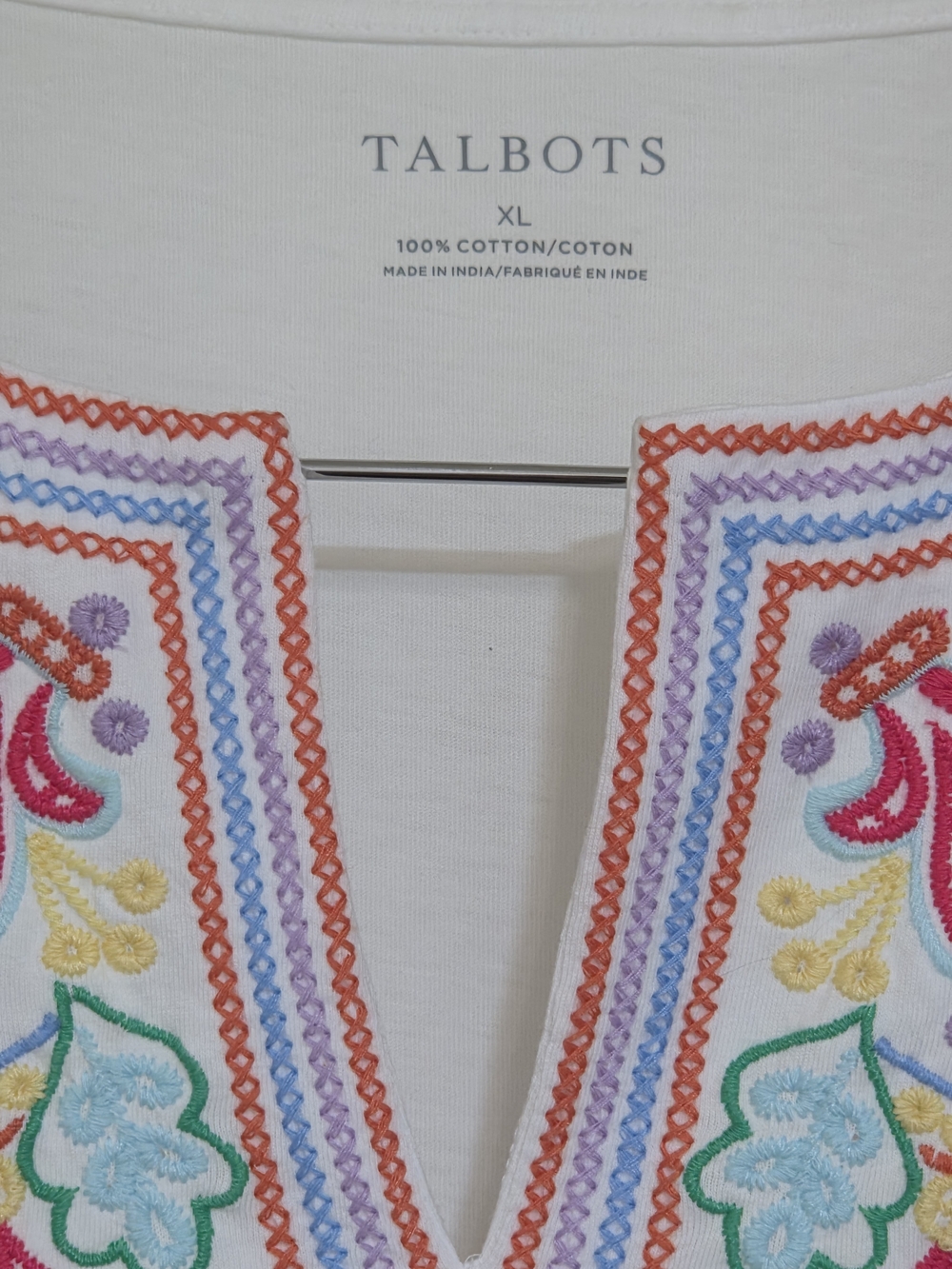 Talbots Embroidered Split Neck Top - Picture 2 of 11